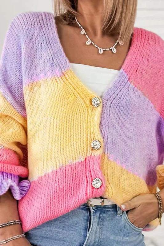 Cárdigan de punto con bloques de color y cuello en V
