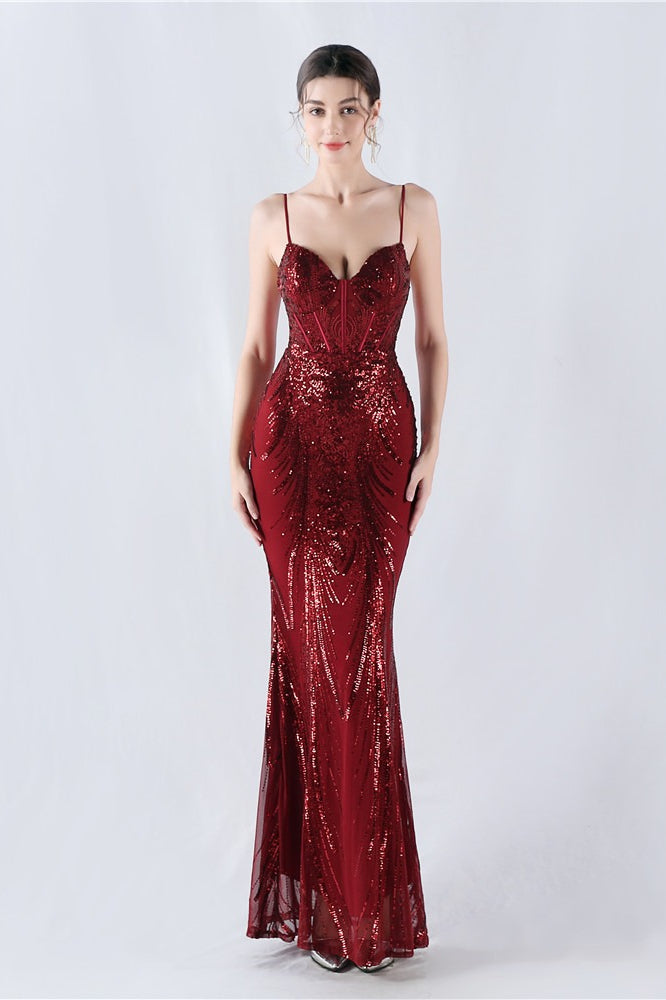 Vestido formal con lentejuelas bordadas y varillas
