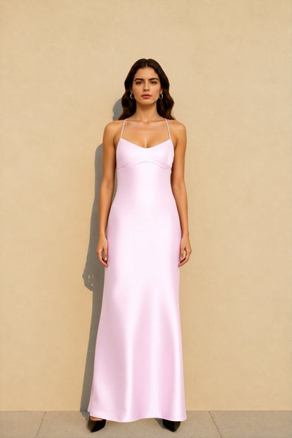 Backless Lace-Up Silk Dress