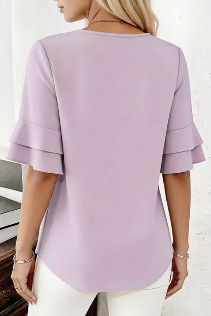 Solid Color Round Neck Short-sleeved Loose Casual Top