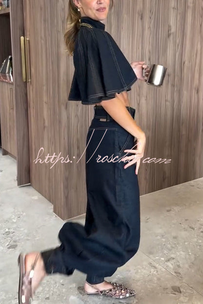 Luna Denim High Rise Pocket Adjustable Buckle Ankle Strap Harem Pants