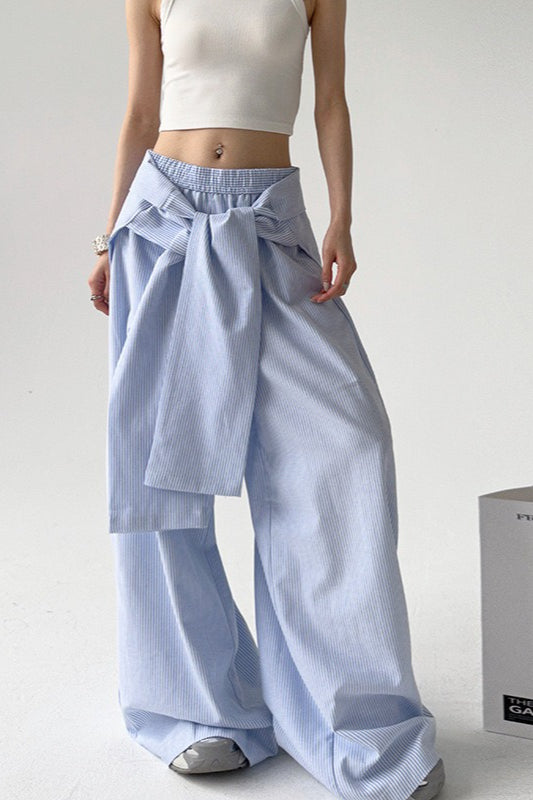 Pantalones Anchos Casuales con Raya y Cinturón