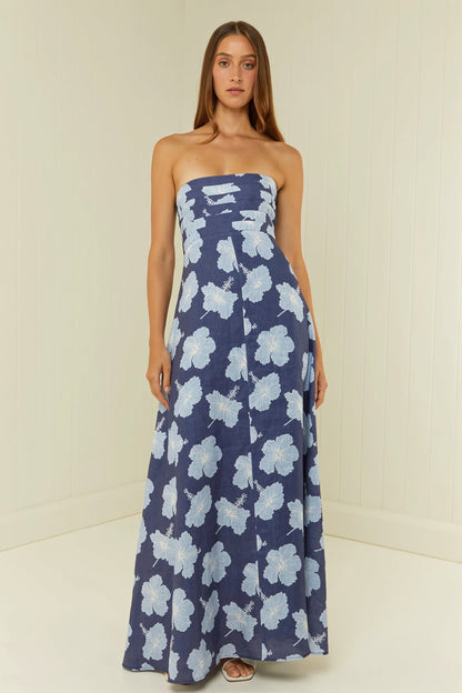 Vestido largo vaporoso con estampado de grafiti botánico
