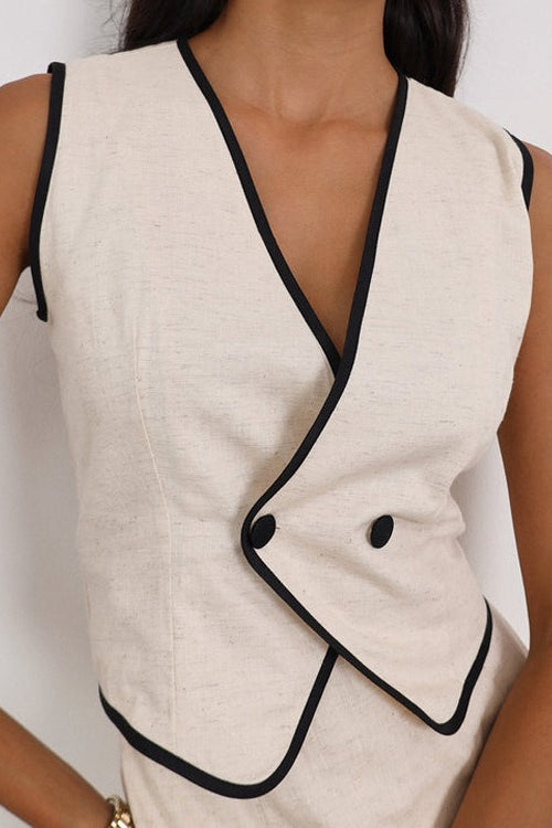 Conjunto de falda de algodón con top y falda sin mangas con cuello de pico