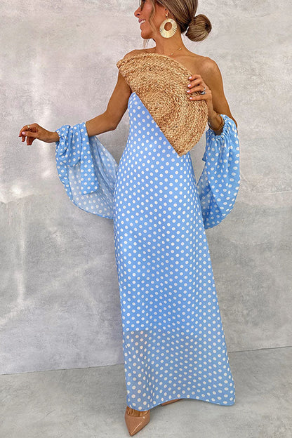 Alyasia Chiffon Polka Dot Print Split Balloon Sleeve Back Smocked Maxi Dress