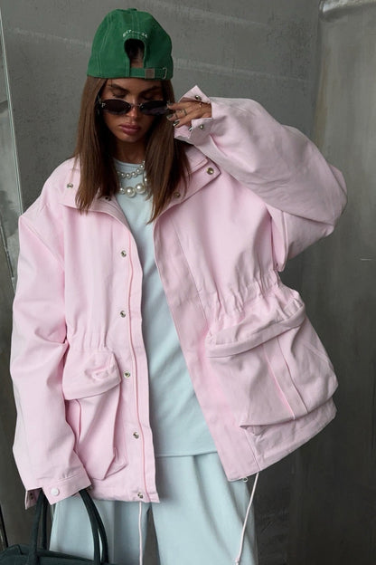 Drawstring Waist Utility Pocket Jacket