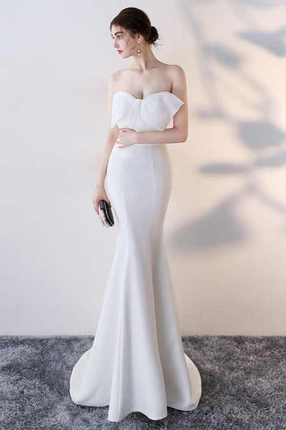Vestido de Fiesta Largo de Sirena sin Tirantes con Lazo