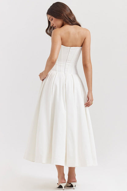 Vestido de fiesta con corsé sin tirantes y corte A