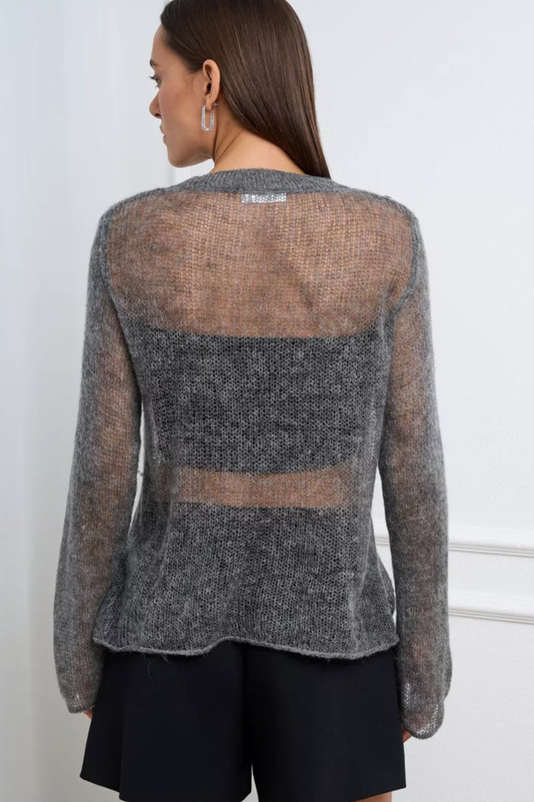 Blusa suelta de punto calado de mezcla de lana