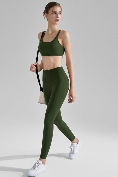 Seamless Cross Back Bra Sculpting Pants Activewear Set