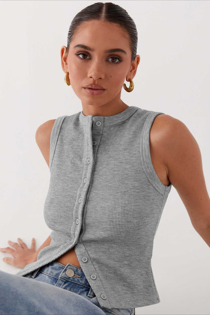 Top de punto sin mangas con cuello redondo