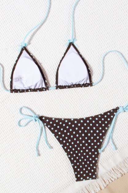 Polka Dot Print Bow Tie Stretch Two-piece Bikini Swimsuit