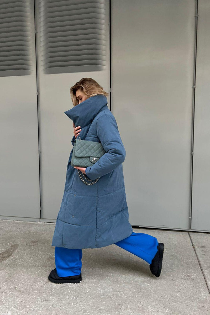 Chaqueta Puffer Larga con Cuello Alto