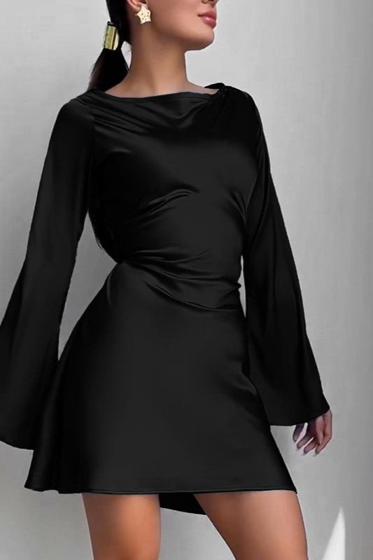 Elegant Satin Waist Tie Slim Bodycon Cocktail Cocktail Dress