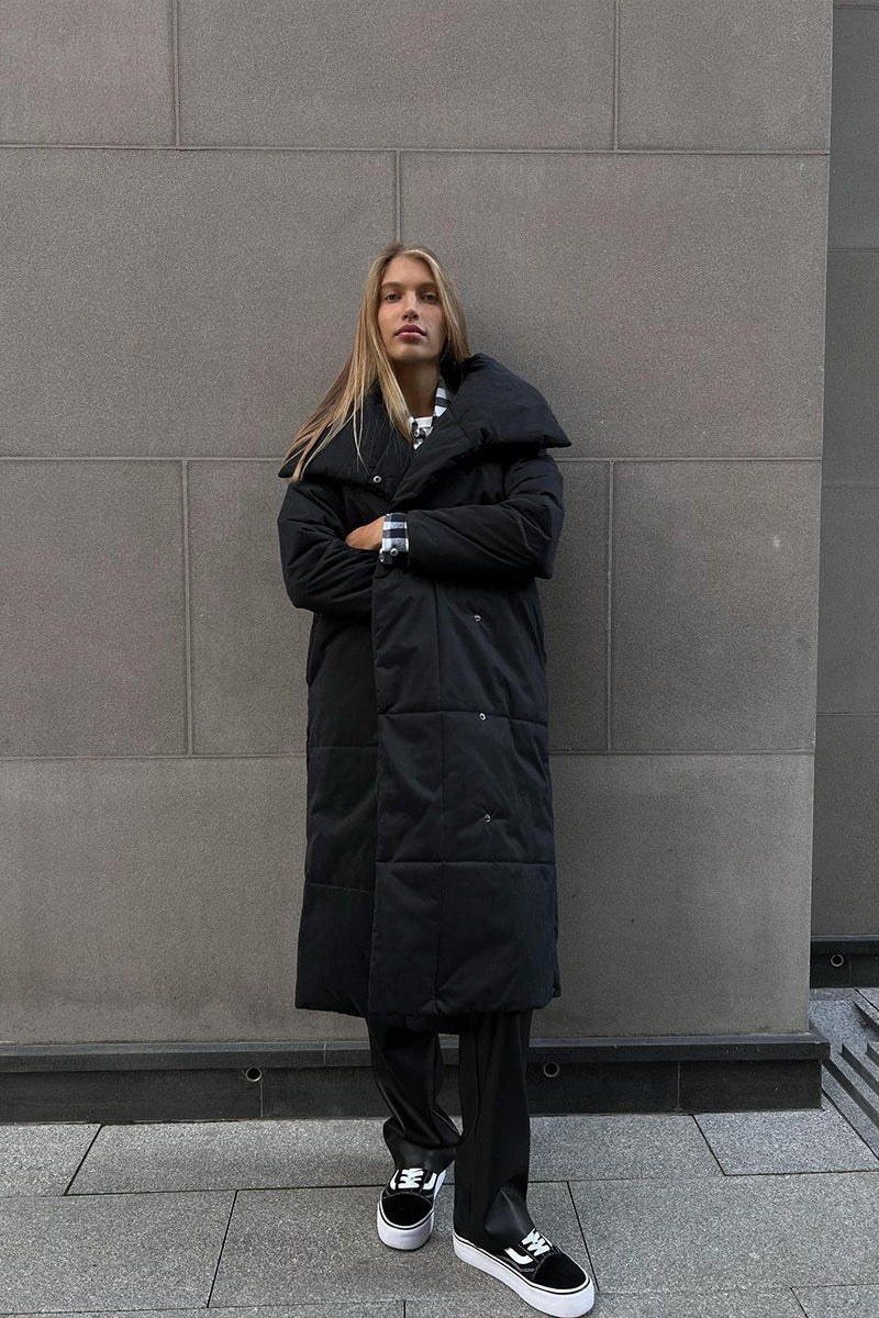 Chaqueta Puffer Larga con Cuello Alto