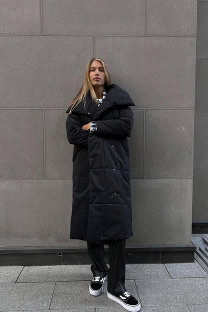 Chaqueta Puffer Larga con Cuello Alto