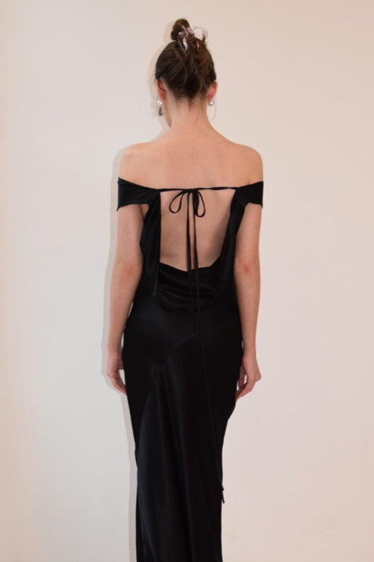 Off Shoulder Back Lace Satin Formal Dress