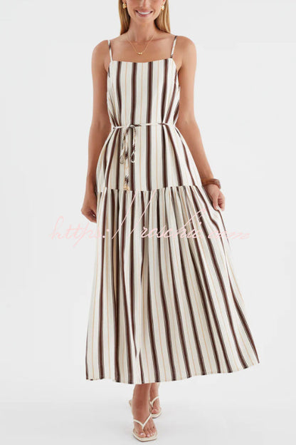 Striped Printed Spaghetti Strap Sleeveless Tie-up Casual Vacation Maxi Dress