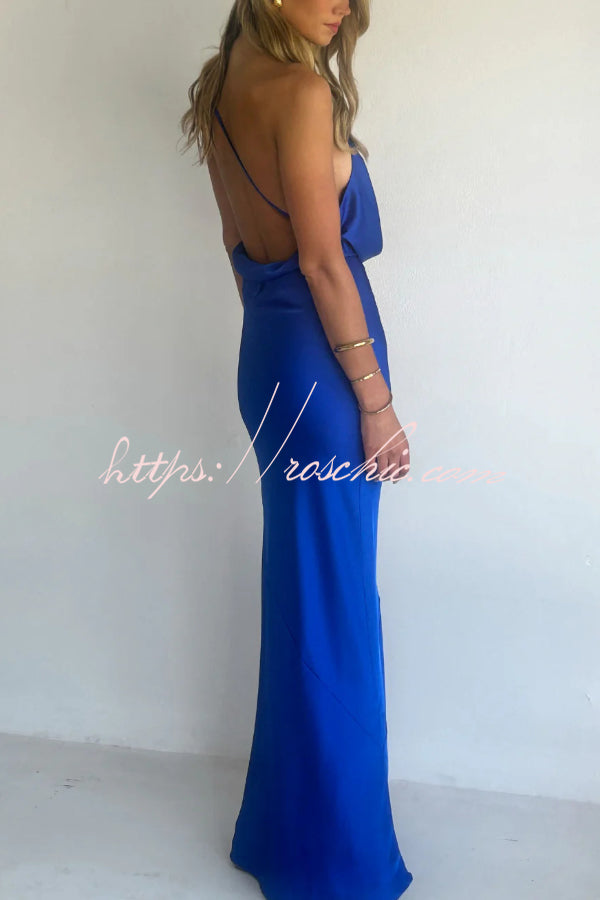 Solid Color Halter Neck Tie Backless Slim Fit Drape Maxi Dress