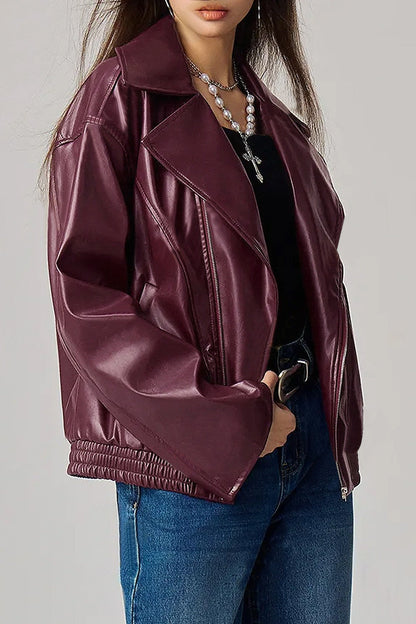 Chaqueta de cuero de manga larga oversize