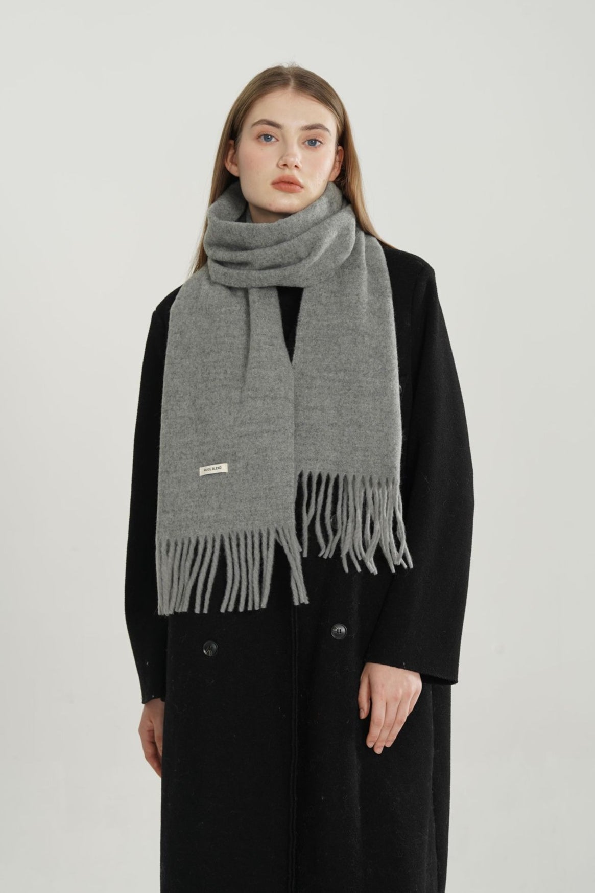 Wool Blend Minimalist Solid Woven Fringed Scarf