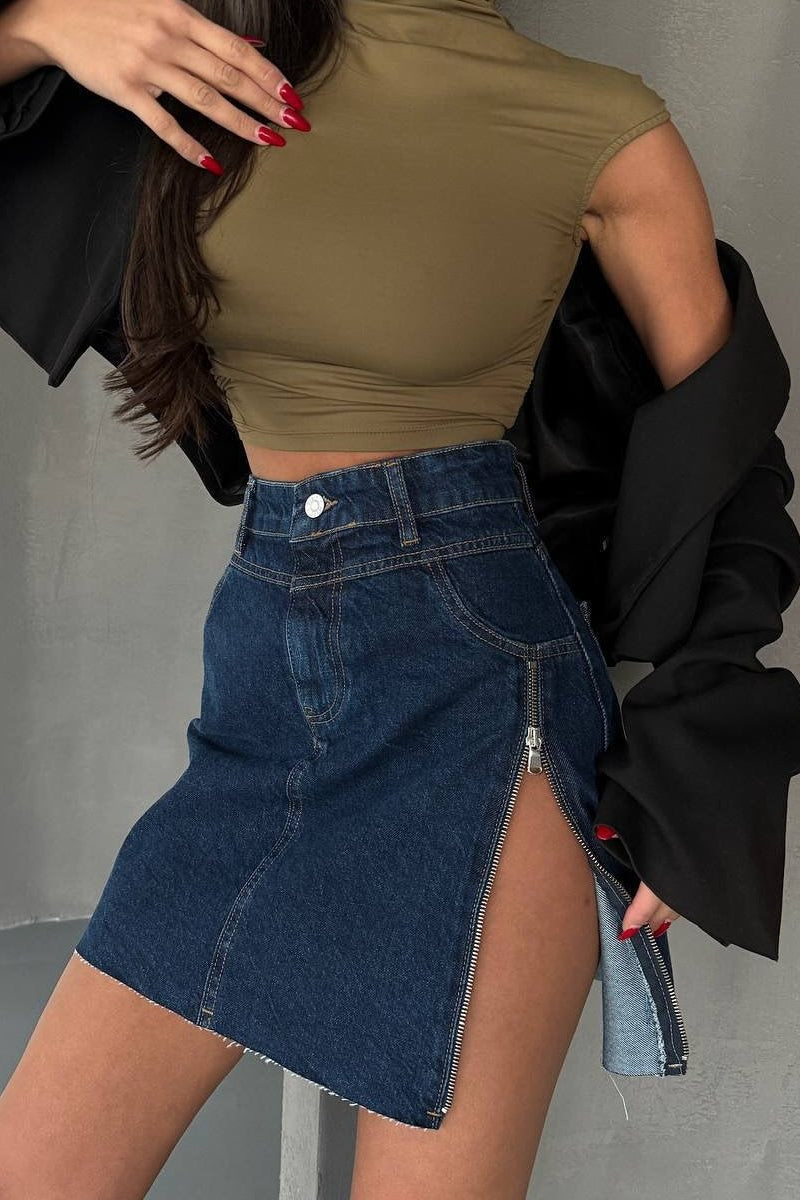 Asymmetrical Denim Flowy Mini Skirt