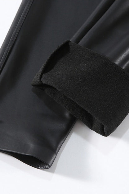 Wind-Resistant Tapered Faux Leather Thermal Leggings