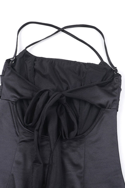 Satin Square Neck High Split Bodycon Party  Dress
