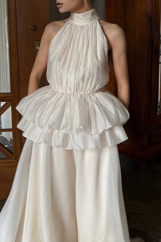 Mock Neck Sleeveless Peplum Reception Dress