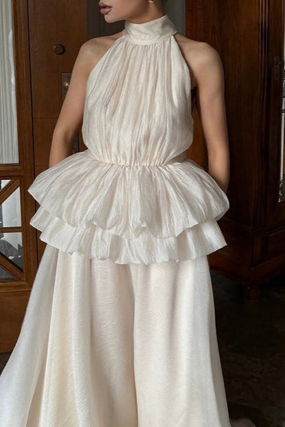 Mock Neck Sleeveless Peplum Reception Dress