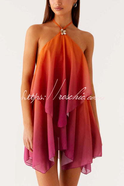 Fashionable Gradient Halter Neck Loose Backless Mini Dress