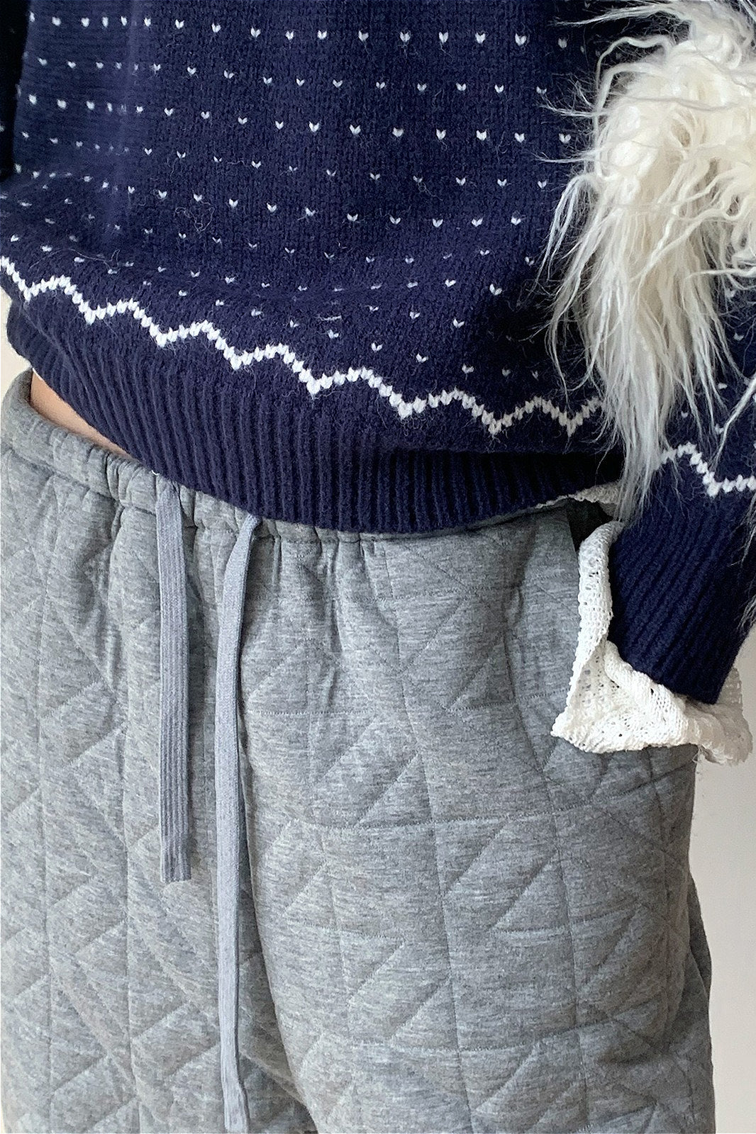 Pantalones térmicos gruesos acolchados con forma de diamante y cordón