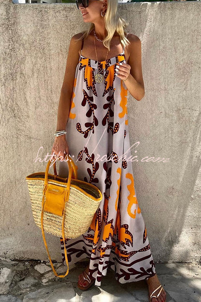 Sunday??s Color Palette Ethnic Printed Loose Cami Maxi Dress