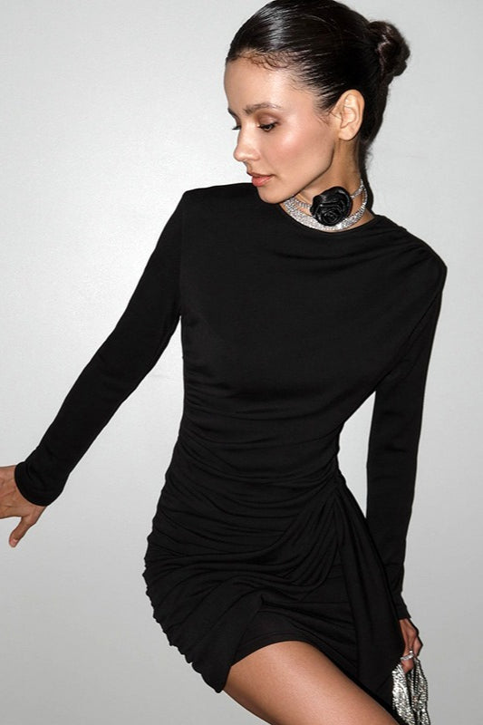 Minivestido ajustado bodycon sexy con fruncido y cuello redondo