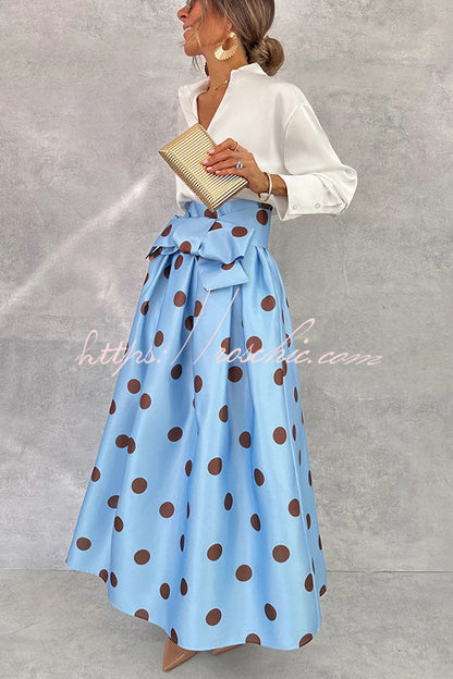 Moonlight Elegance Satin Oversized Bow Waist Pocket Umbrella Maxi Skirt