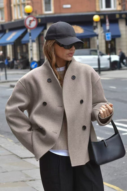 Chaqueta larga de cuello alto de lana para invierno