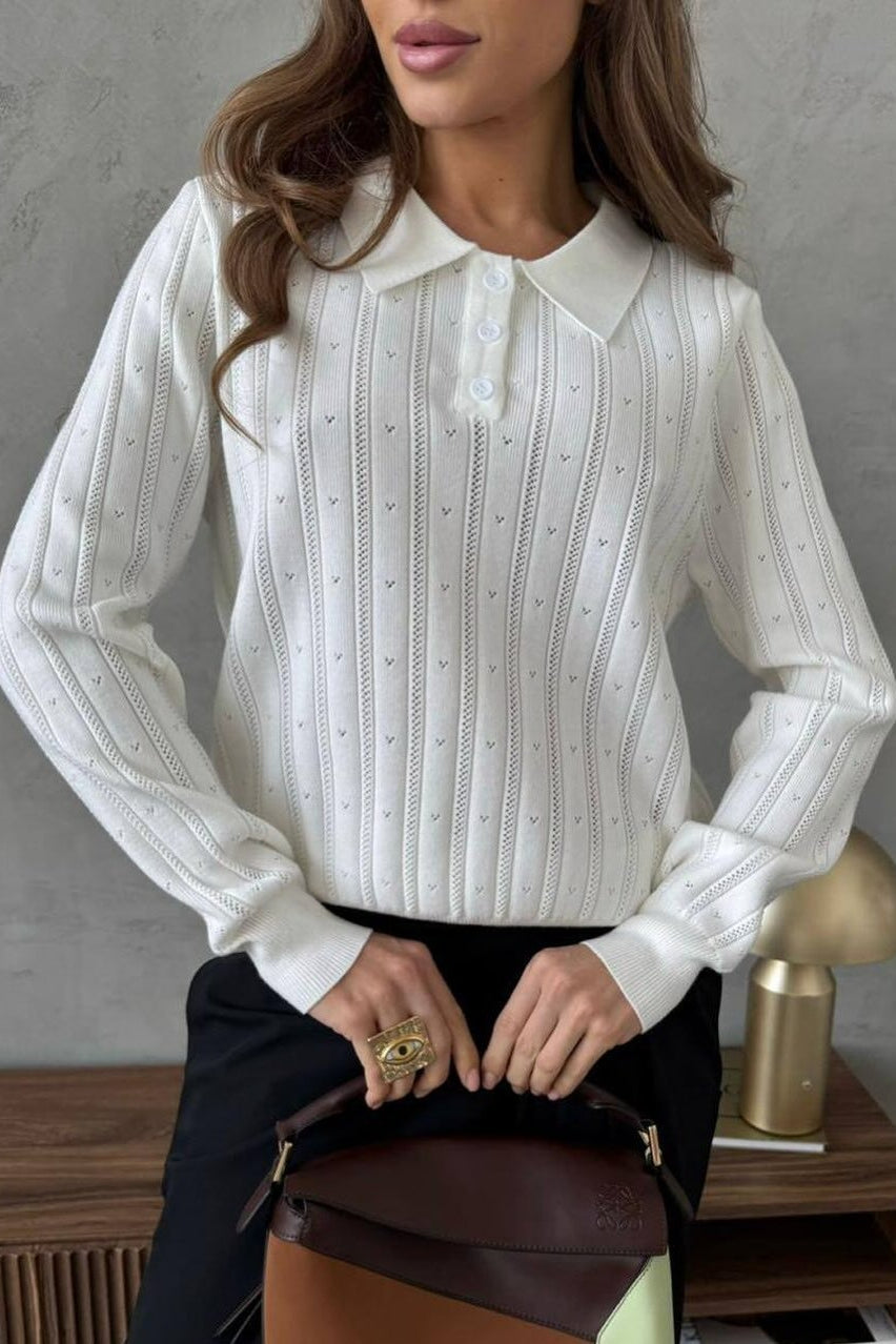 Blusa holgada de manga larga con cuello polo jacquard