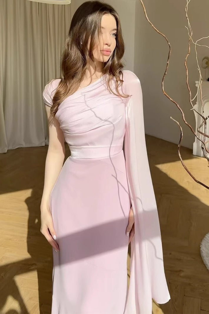 Vestido de fiesta de chifón con un solo hombro