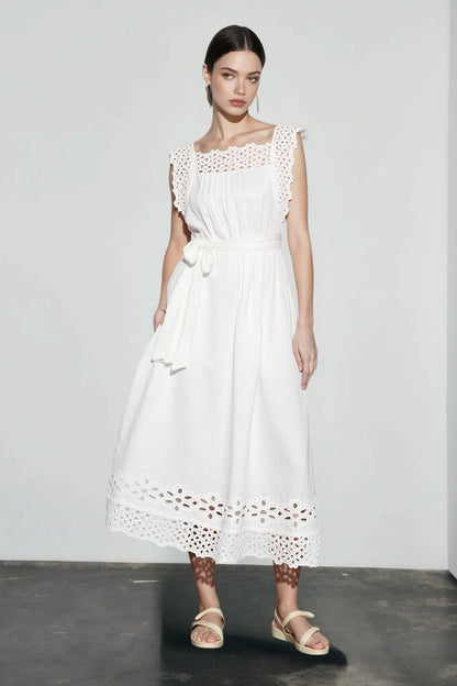 Linen Embroidered Tank Vacation Dress