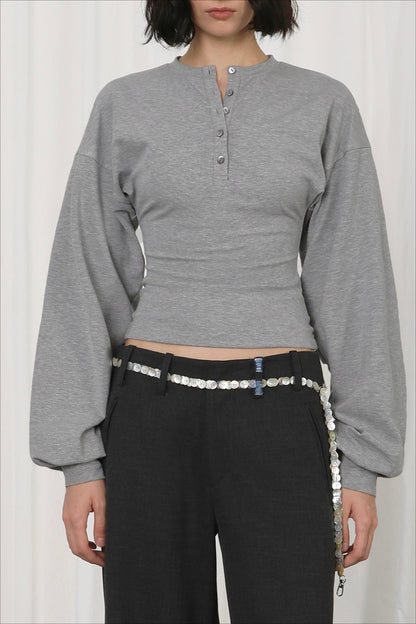 Vintage Gray Henley Dolman Long Sleeve Top