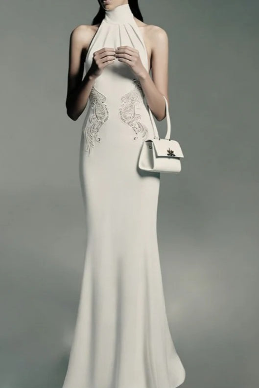 High Neck Lace Mermaid Reception Dress