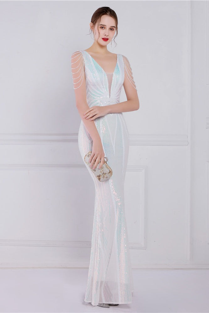 Vestido de fiesta de sirena con lentejuelas florales y pedrería