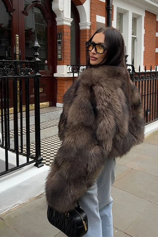 Brown Fluffy Faux Fur Coat