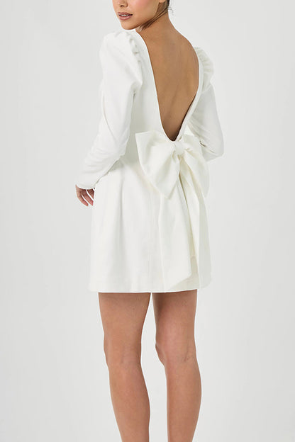 Gift for You Puff Shoulder Long Sleeve Back Bow Detail Mini Dress (Shipped Within 24 Hours)