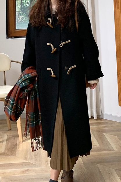 Abrigo de Lana Gruesa Roja Pequeña con Botones de Cuerno