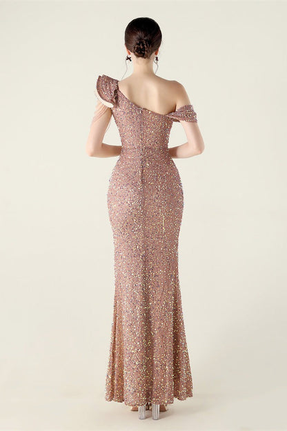 Vestido de fiesta formal con volante y un solo hombro drapeado