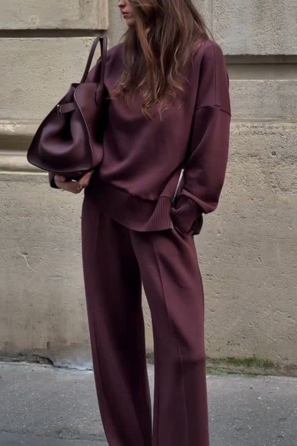 Double Soft Turtleneck Side Zipper Sweatshirt and Elastic Waist Pocketed Loose Pants Set  (Shipped Within 24 Hours)