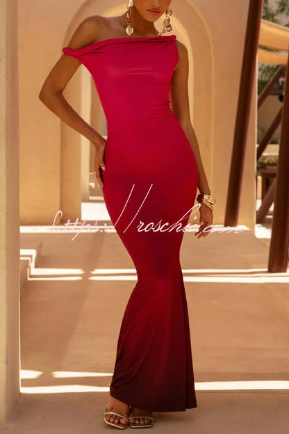 Stylish Off-shoulder Fitted Elegant Fishtail Maxi Dress