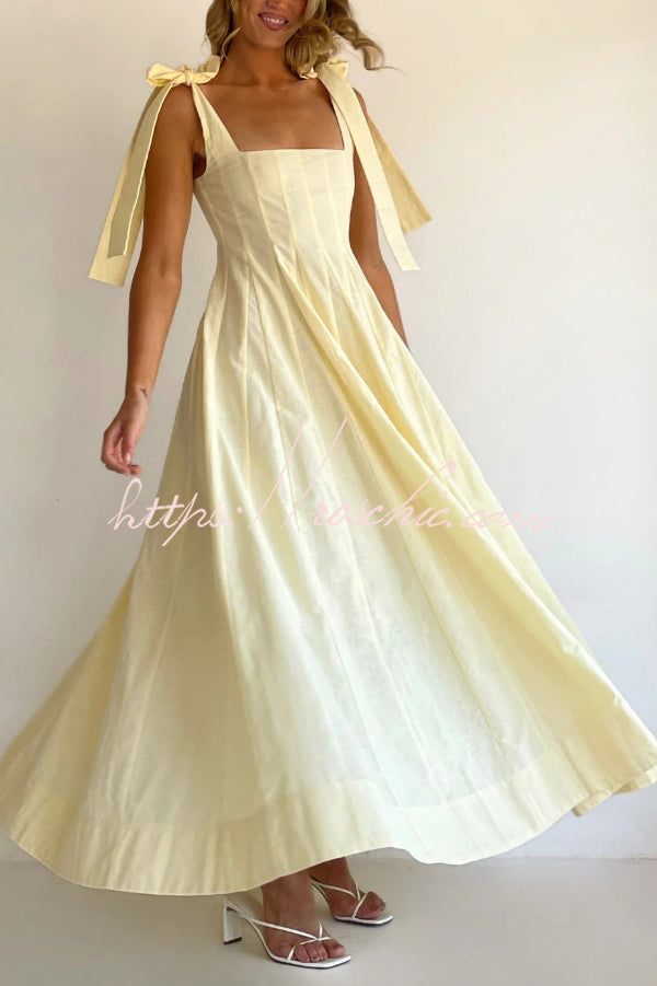 Solid Color Sleeveless Tie-up Suspender Elegant Patchwork Maxi Dress