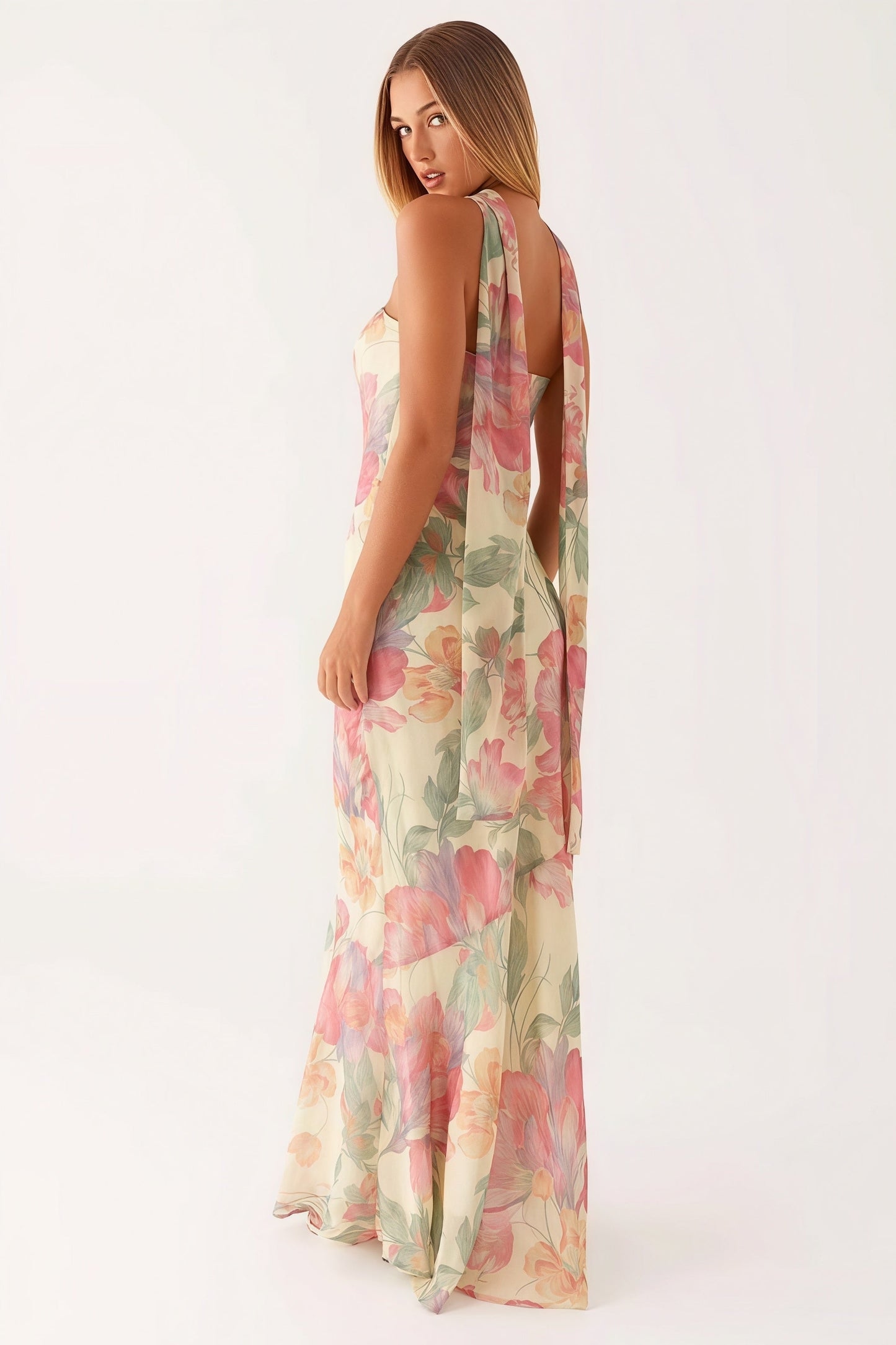 Vestido largo de cola de pez con estampado floral para vacaciones